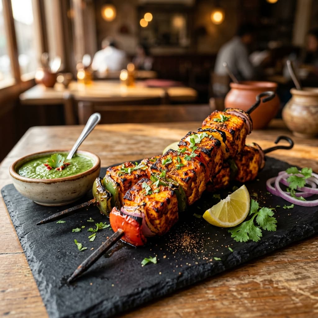 Smoky paneer tikka starter at Pushpa Pure Vegetarian Restaurant